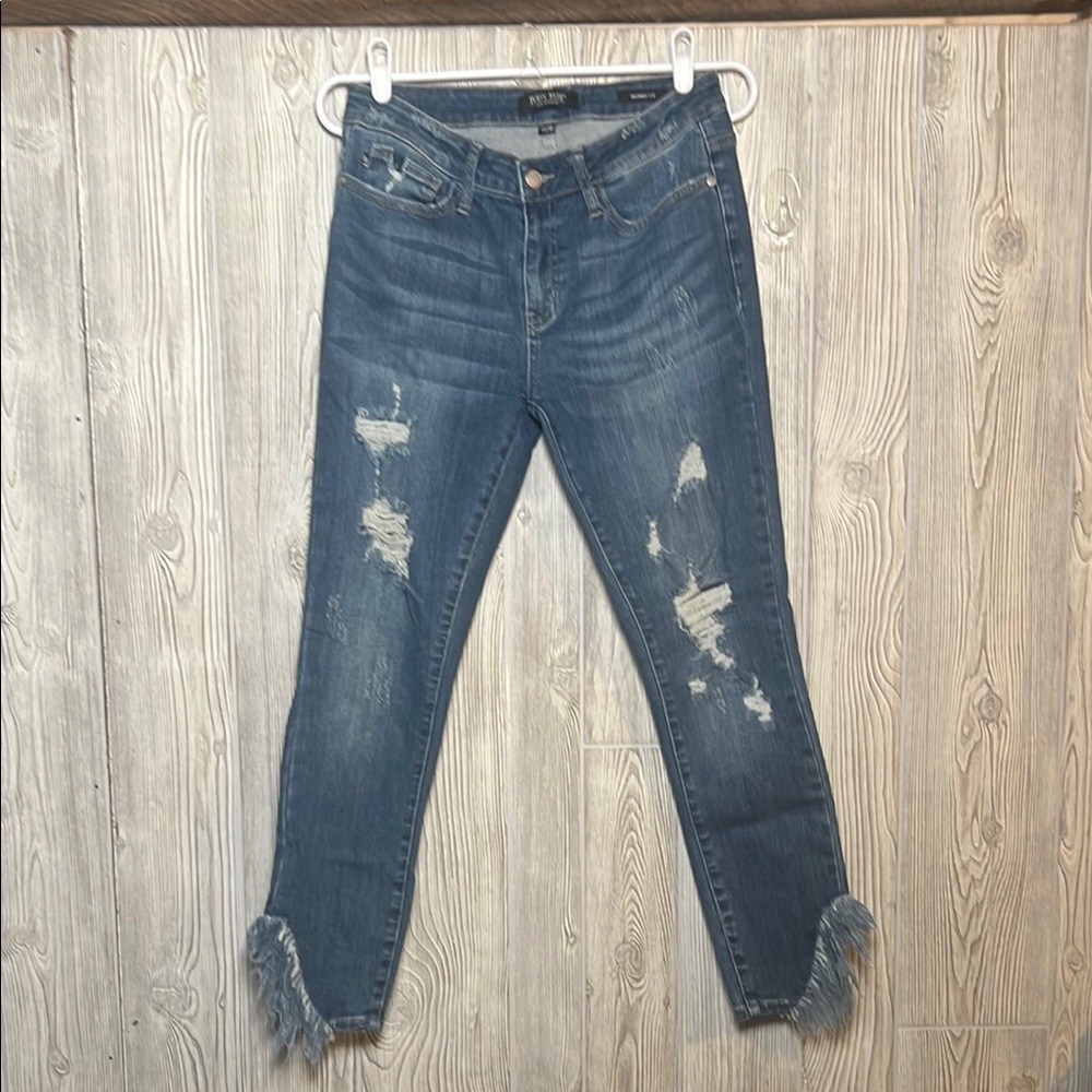 Judy Blue Ankle Cropped Distressed Blue Jeans Raw Hem Size 7/28